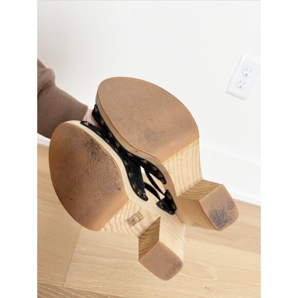 Free People Pasadena Black Suede Wood Ankle Wrap Platform Heel EU37 - Picture 8 of 9